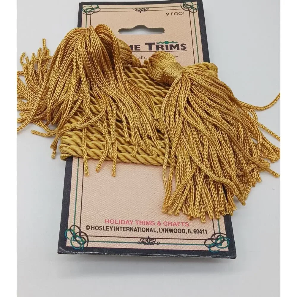 Set Lot of 4 Gold Colored Tassels 9 Foot Cord Home Trims Hosley Decorative Craft